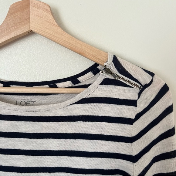 Loft Striped Long Sleeve Navy and Cream Top Size Small - Picture 3 of 6